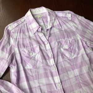 XL Banana Republic purple & white plaid button up